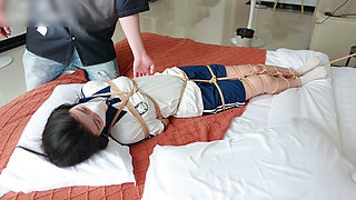 The Innocent Girlfriend Is Bound with Ropes in Her College Uniform