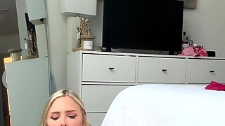 Blonde with big boobs fucked from behind before tit wanking