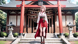 Forbidden Contrast Between Shrine & Bedroom, Wet Secrets Under Red & White Kimono.
