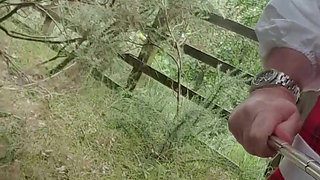 Change at side of road with passing cars, little cum shot at end