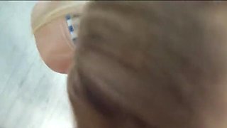 Blonde Russian roommate Katy gets deep throat blowjob and pussy creampie fucked by big dick