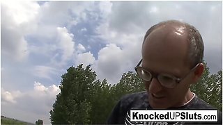 Knocked Up Slut Takes Care Of A Cock Outdoors