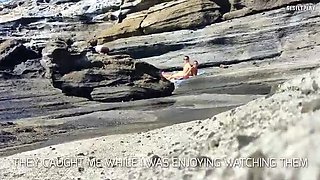 Two Fit Girls on Beach See My Big Uncut Cock - Outdoor Public Flashing with Big Booty Babes