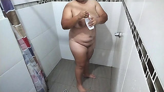 Camera in a Bathroom Was Recorded Sexy Girl with Big Tits While Taking a Shower and Touching Me Very Rich