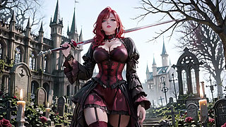 Redhead Gothic Muse: A Forbidden Encounter in the Dark Cemetery.