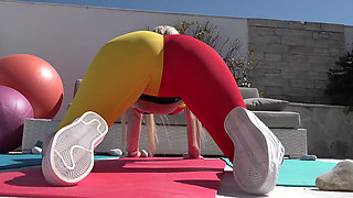 Young pierced curvy MILF enjoys outdoor yoga sex