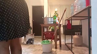 My Fat Wife Cleaning The House - Homemade Latina MILF with Big Ass