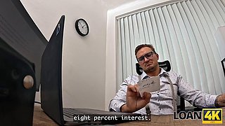 Wild Redhead Cowgirl Ride of Lesbian Loan Desk Fuck