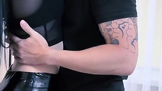 A slutty wife made me cum on her latex leggings