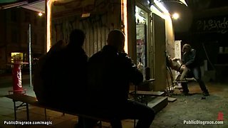 Naked babe pulling charios in public