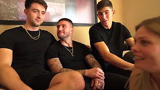 Slim Inked Busty Blonde Sam Next Door Gets Deepthroated & DP-ed By Her Stepbrothers In a Gangbang