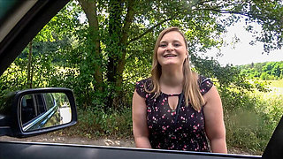 German Blonde Teen Lina Mila Gets Creampie in Car After Sloppy POV Blowjob