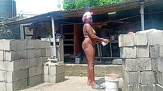 Sexy Village Girl Bath Outside the Compound