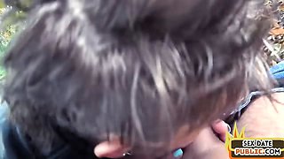 Real pulled granny gives outdoor head
