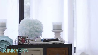 Nicole Doshi gives Anna Claire Clouds a relaxing pussy massage while playing with her small tits and blonde hair