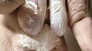 So Many Men Shoot Their Cum on This Whore in the Tub Shes Such a Nasty Slut