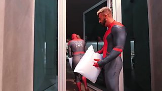 Spiderman Threesome with Tattooed MILF Mandi Cat - Blowjob & Riding in Pool