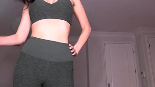 Amateur young brunette enjoys dildo on solo masturbation